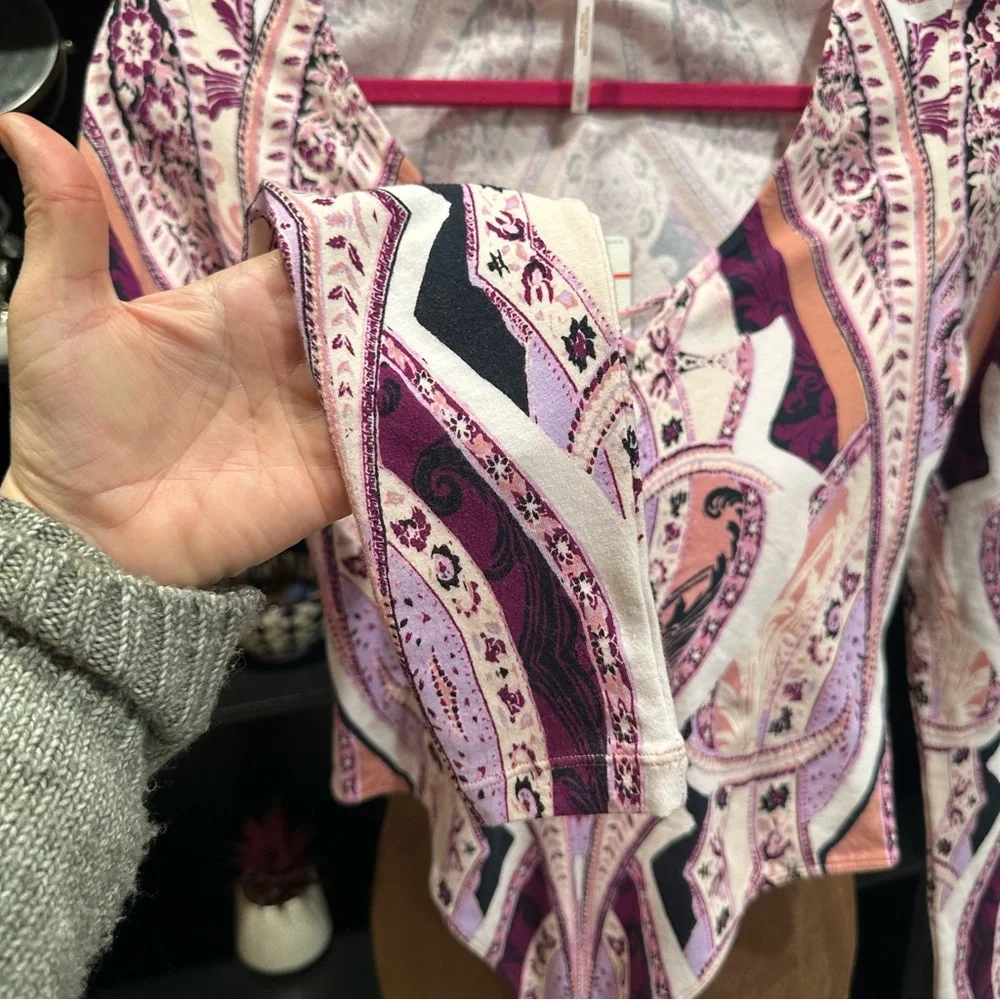Free People Pick a Place Bodysuit – Size XS – NWT – Paisley Lace-Up Statement